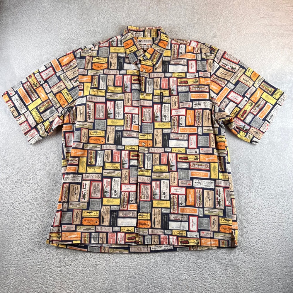 Columbia Sportswear Vintage Fishing Lure Button Up Shirt Mens L Fisherman